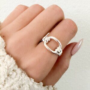 925 Sterling Silver Square Link Ring Modern Link Ring Dainty Ring Band